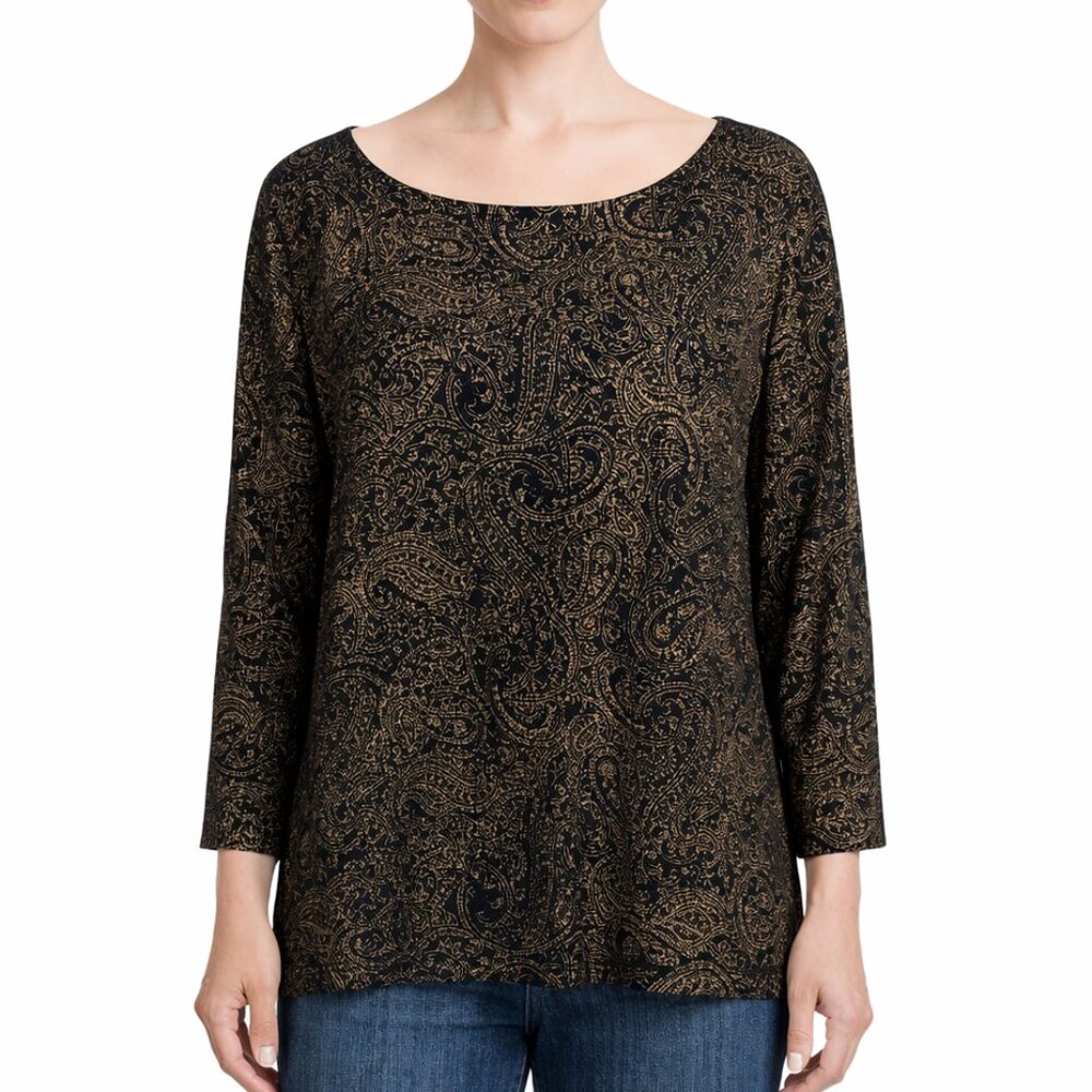 Lauren Ralph Lauren XL Top 100% Cotton Black Gold Classic Paisley Office Holiday